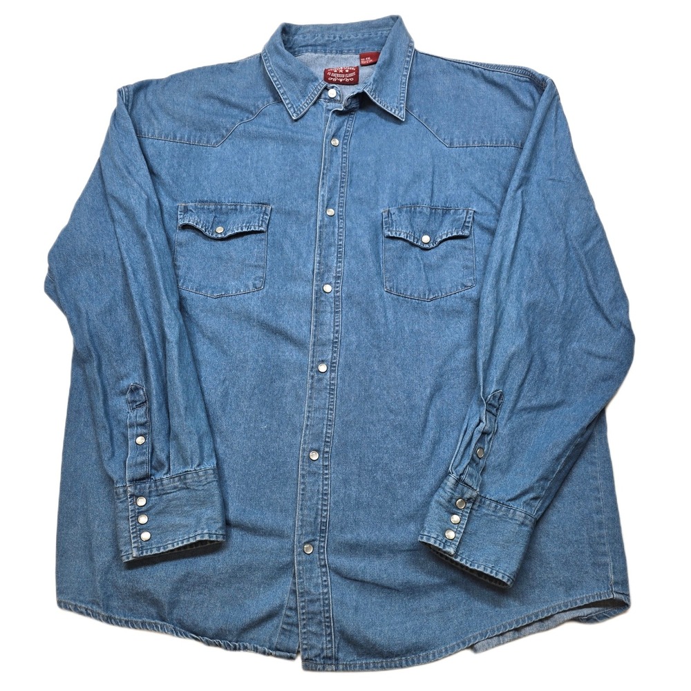 Outback Rider Denim Western Shirt Mens 4XL Blue Vtg 90's Y2K‎ Pearl Snap